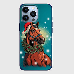Чехол для iPhone 13 Pro Конь в шапке, цвет: 3D-тёмно-синий