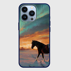 Чехол для iPhone 13 Pro Лошадь на фоне северного сиянми, цвет: 3D-тёмно-синий