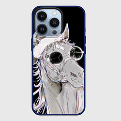 Чехол для iPhone 13 Pro Новогодняя лошадь в круглых очках, цвет: 3D-тёмно-синий
