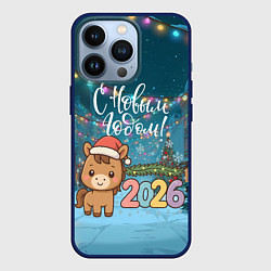 Чехол для iPhone 13 Pro Новогодняя лошадка 2026 год, цвет: 3D-тёмно-синий
