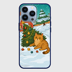 Чехол iPhone 13 Pro Толстый кот уронил елку