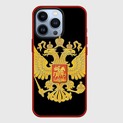 Чехол для iPhone 13 Pro Герб России: золото, цвет: 3D-красный
