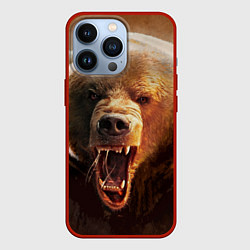 Чехол для iPhone 13 Pro Рык медведя, цвет: 3D-красный