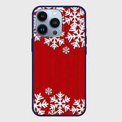 Чехол для iPhone 13 Pro Снежинки, цвет: 3D-тёмно-синий