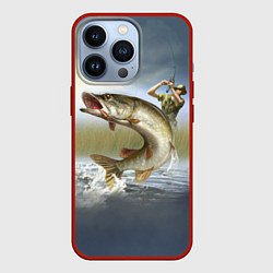 Чехол для iPhone 13 Pro Дерзская щука, цвет: 3D-красный