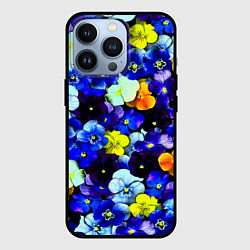 Чехол для iPhone 13 Pro Синие цветы, цвет: 3D-черный