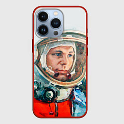Чехол для iPhone 13 Pro Гагарин в полете, цвет: 3D-красный