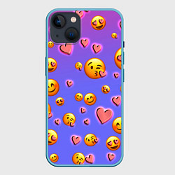 Чехол для iPhone 14 Plus Очень много эмодзи, цвет: 3D-голубой