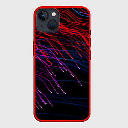 Чехол для iPhone 14 Plus Цветные неоновые линии на чёрном фоне Colored neon, цвет: 3D-красный