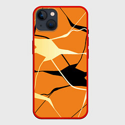 Чехол для iPhone 14 Plus Абстрактные полосы на оранжевом фоне, цвет: 3D-красный