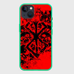 Чехол для iPhone 14 Plus КЛЕЙМО ЖЕРВЫ И ЧЕРЕПА БЕРСЕРК, цвет: 3D-мятный