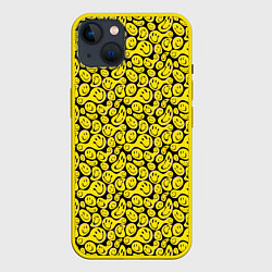 Чехол для iPhone 14 Plus Деление смайликов, цвет: 3D-желтый