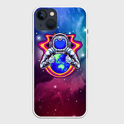 Чехол для iPhone 14 Plus Космонавт возле планеты, цвет: 3D-белый