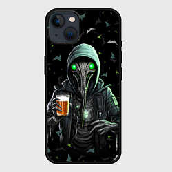 Чехол для iPhone 14 Plus Пришелец с пивом, цвет: 3D-черный