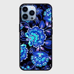 Чехол для iPhone 14 Pro Max Синяя хохлома, цвет: 3D-черный