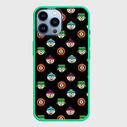 Чехол для iPhone 14 Pro Max Южный парк, паттерн, цвет: 3D-мятный