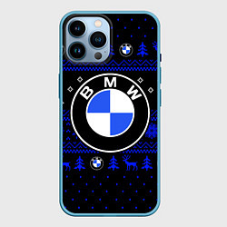 Чехол для iPhone 14 Pro Max НОВОГОДНИЙ СВИТЕР БМВ ЧЕРНО СИНИЙ, цвет: 3D-голубой