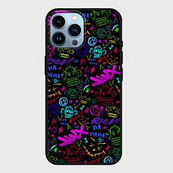 Чехол для iPhone 14 Pro Max League Of Legends - Arcane неоновые логотипы, цвет: 3D-черный