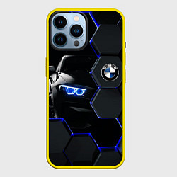 Чехол для iPhone 14 Pro Max BMW НЕОН СОТЫ, цвет: 3D-желтый