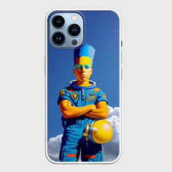 Чехол для iPhone 14 Pro Max Барт Симпсон - космический мальчик - нейросеть, цвет: 3D-белый