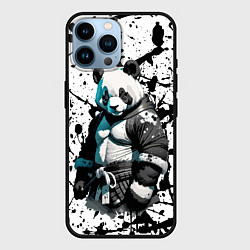 Чехол для iPhone 14 Pro Max Panda samurai on the background of blots, цвет: 3D-черный