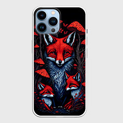 Чехол для iPhone 14 Pro Max Красный лис и грибы, цвет: 3D-белый