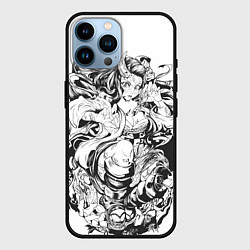 Чехол для iPhone 14 Pro Max Клинок рассекающий демонов Незуко чб, цвет: 3D-черный