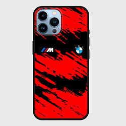 Чехол для iPhone 14 Pro Max BMW красные краски текстура, цвет: 3D-черный