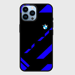 Чехол для iPhone 14 Pro Max BMW blue geometry, цвет: 3D-черный