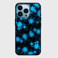 Чехол для iPhone 14 Pro НОВОГОДНИЕ НЕОНОВЫЕ СНЕЖИНКИ 2022 НОВЫЙ ГОД, цвет: 3D-черный