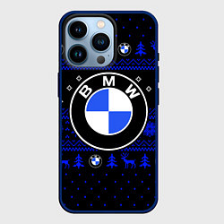 Чехол для iPhone 14 Pro НОВОГОДНИЙ СВИТЕР БМВ ЧЕРНО СИНИЙ, цвет: 3D-тёмно-синий
