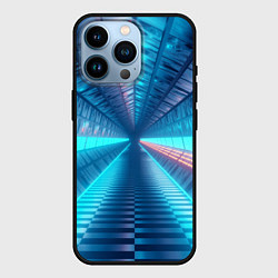 Чехол для iPhone 14 Pro Неоновый коридор лаборатории - Синий, цвет: 3D-черный