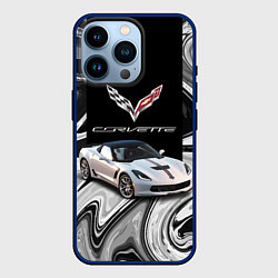 Чехол для iPhone 14 Pro Chevrolet Corvette - Motorsport - Racing team, цвет: 3D-тёмно-синий