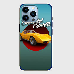 Чехол для iPhone 14 Pro Американский спорткар Chevrolet Corvette Stingray, цвет: 3D-тёмно-синий