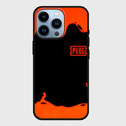 Чехол для iPhone 14 Pro PUBG orange splash, цвет: 3D-черный