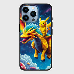 Чехол для iPhone 14 Pro Pikachu on a fabulous dragon - neon glow, цвет: 3D-черный