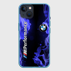 Чехол для iPhone 14 BMW, цвет: 3D-голубой