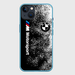 Чехол для iPhone 14 БМВ Черно-белый логотип, цвет: 3D-голубой