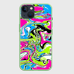 Чехол для iPhone 14 Абстрактные мраморные разводы в ярких цветах Поп а, цвет: 3D-салатовый