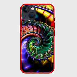 Чехол для iPhone 14 Красочная фрактальная спираль Colorful fractal spi, цвет: 3D-красный