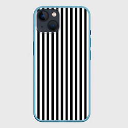 Чехол для iPhone 14 ПОЛОСКИ ЧЕРНО-БЕЛЫЙ, цвет: 3D-голубой