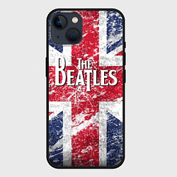 Чехол для iPhone 14 The Beatles - лого на фоне флага Великобритании, цвет: 3D-черный