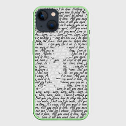 Чехол для iPhone 14 Джон Леннон, портрет и слова песни, цвет: 3D-салатовый