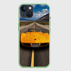 Чехол для iPhone 14 Ретро маслкар Chevrolet Corvette Stingray, цвет: 3D-салатовый
