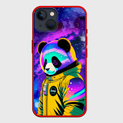 Чехол для iPhone 14 Панда-космонавт в космосе - неон, цвет: 3D-красный