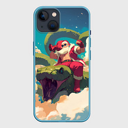 Чехол для iPhone 14 Дед Мороз сидит на змее, цвет: 3D-голубой