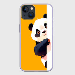 Чехол для iPhone 14 Медведь панда выглядывает из-за угла, цвет: 3D-светло-сиреневый