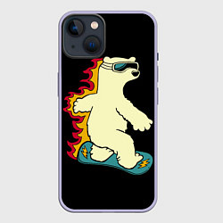 Чехол для iPhone 14 Мишка на борде, цвет: 3D-светло-сиреневый