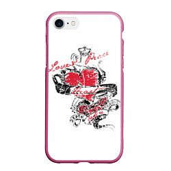 Чехол iPhone 7/8 матовый Рок сердца 6, цвет: 3D-малиновый