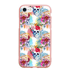 Чехол iPhone 7/8 матовый Цветы и бабочки 5, цвет: 3D-светло-розовый